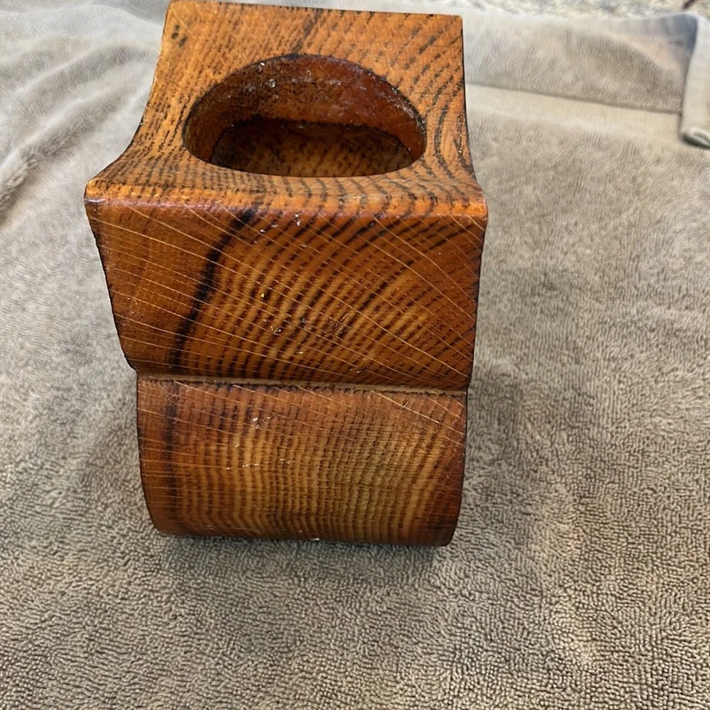 Vintage solid wood owl candleholder with tea light and tea light holder